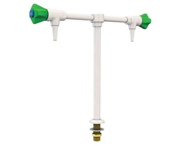 Hot or cold twin inline tap with hand wheels
