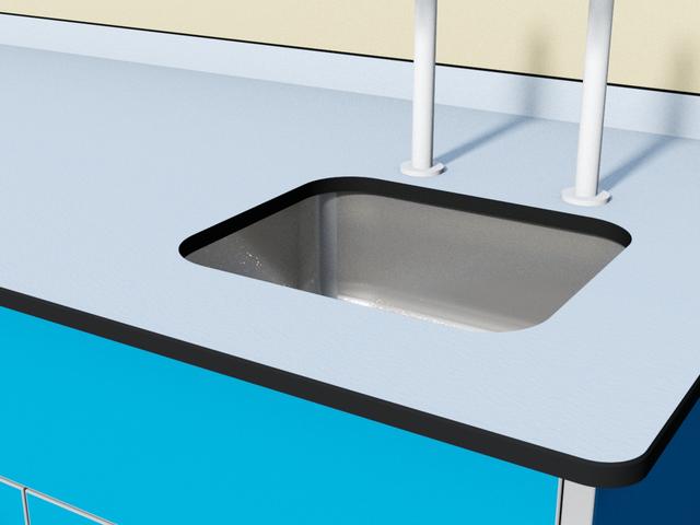 Underslung bowl without fluted drainer on sink unit