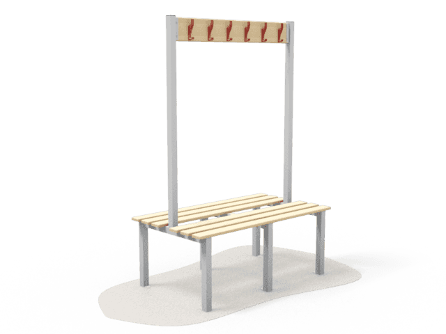 Double sided island cloakroom bench with coat hooks