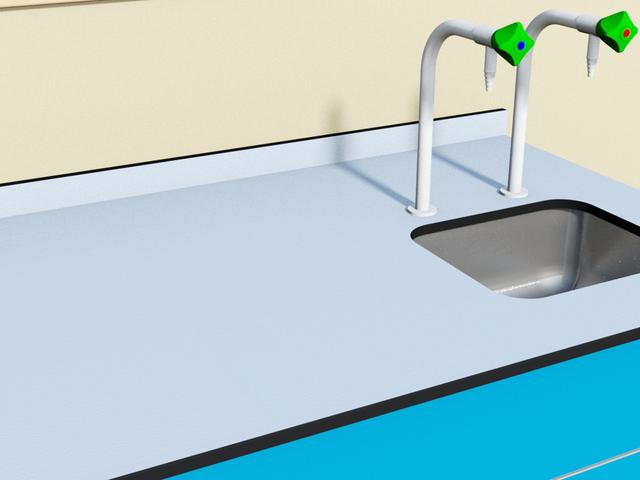 Underslung bowl without fluted drainer on sink unit