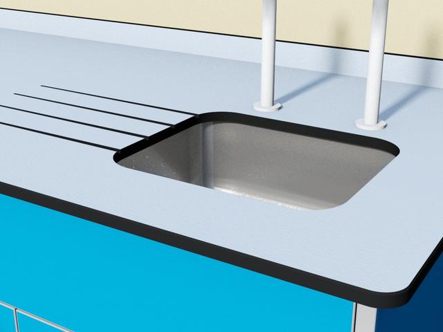 Underslung bowl with fluted drainer on sink unit