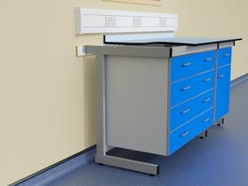 Laboratory suspended units in C frame laboratory support system with Trespa Toplab base worktop