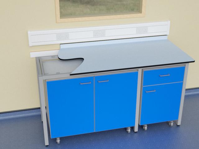 Laboratory mobile units in A frame laboratory support system with Trespa Toplab base worktop