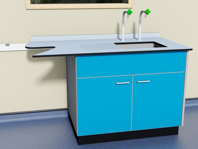 Underslung bowl with fluted drainer on sink unit