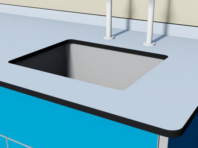 Underslung bowl without fluted drainer on sink unit